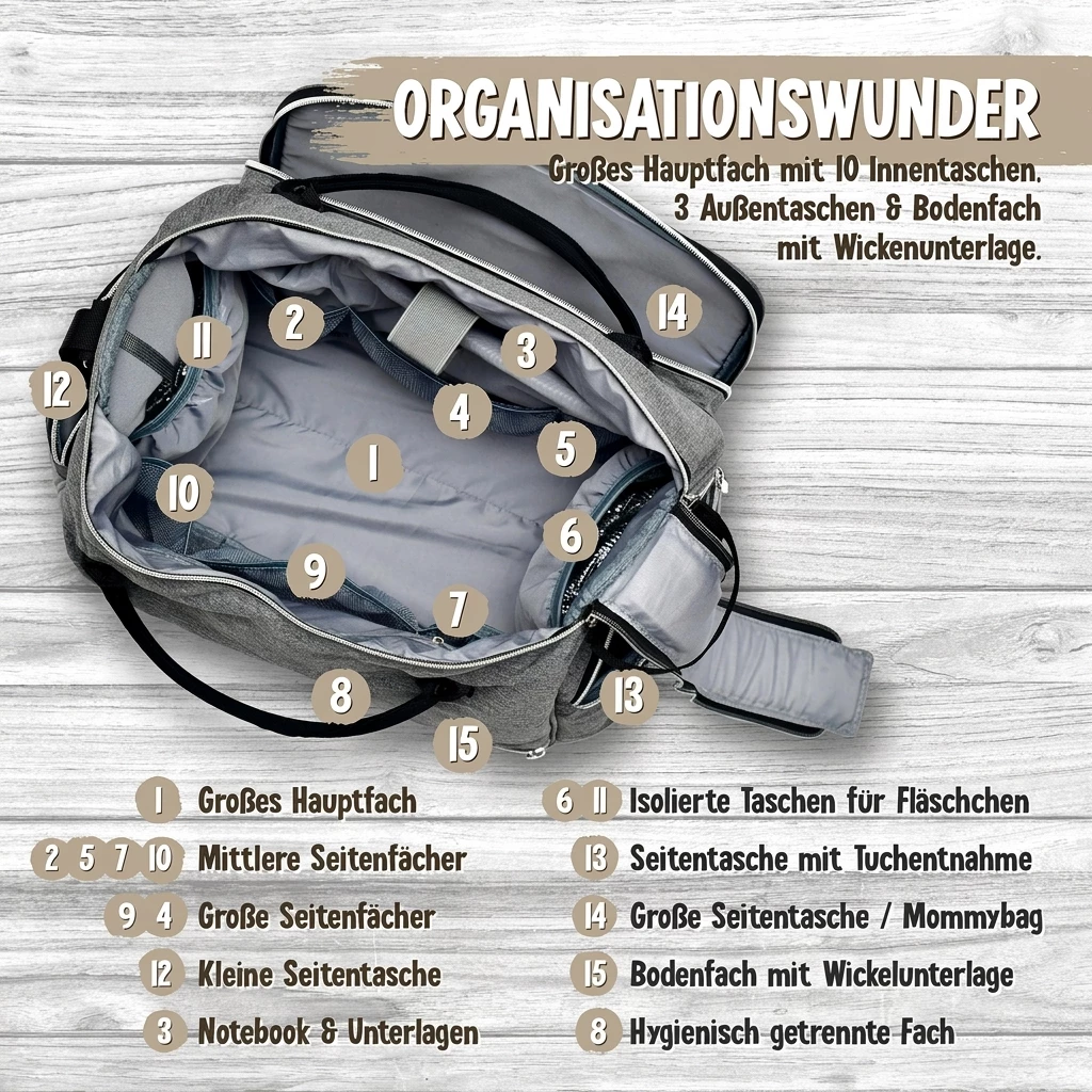 Emadele Wickeltasche Große Tasche mit Kinderwagen Halterung und Wickelunterlage