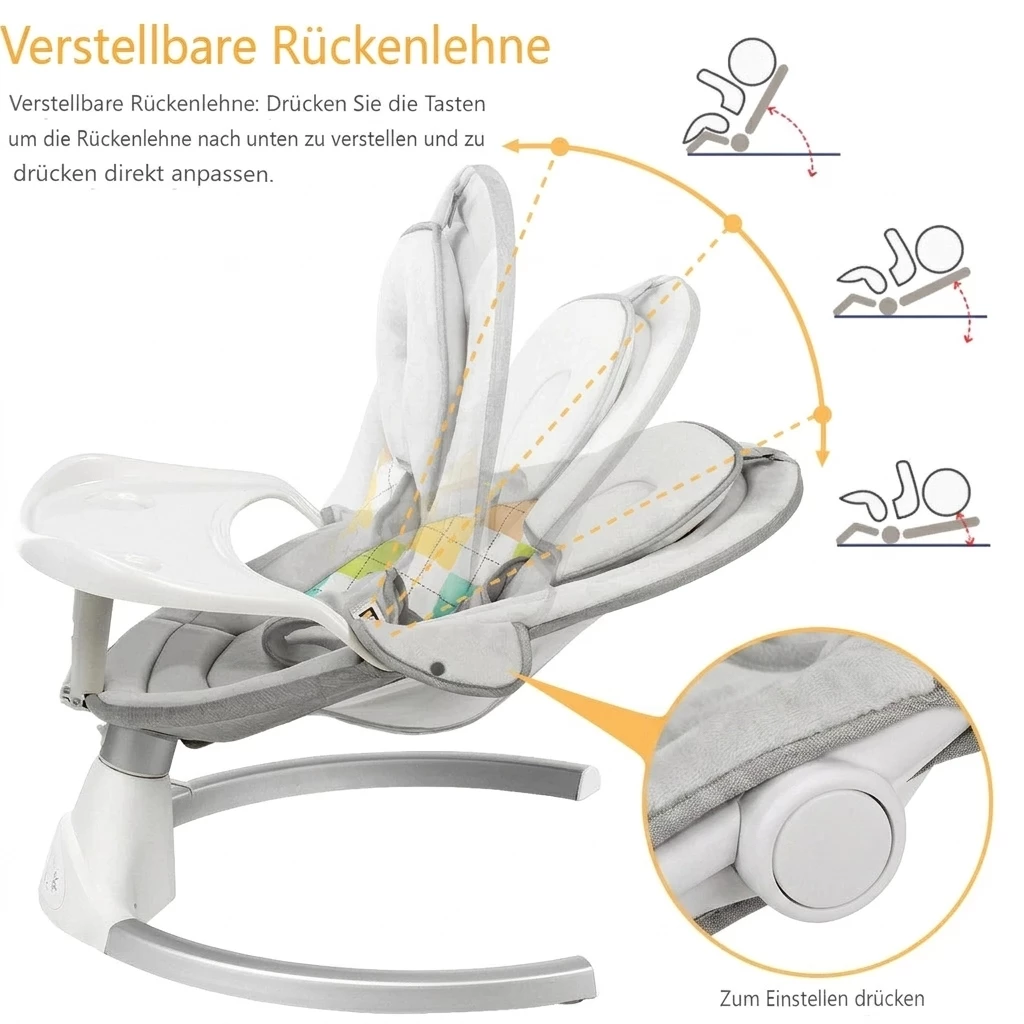 bioby Babyschaukel mit Esstisch, 5 Gang elektrisch Babywippe