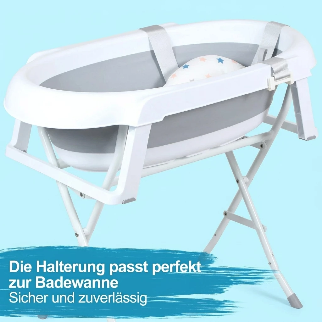 Clanmacy Babybadewanne Faltbare Badewanne mit Ständer PP&TPE Babybadesitz für 0-2 Jahre