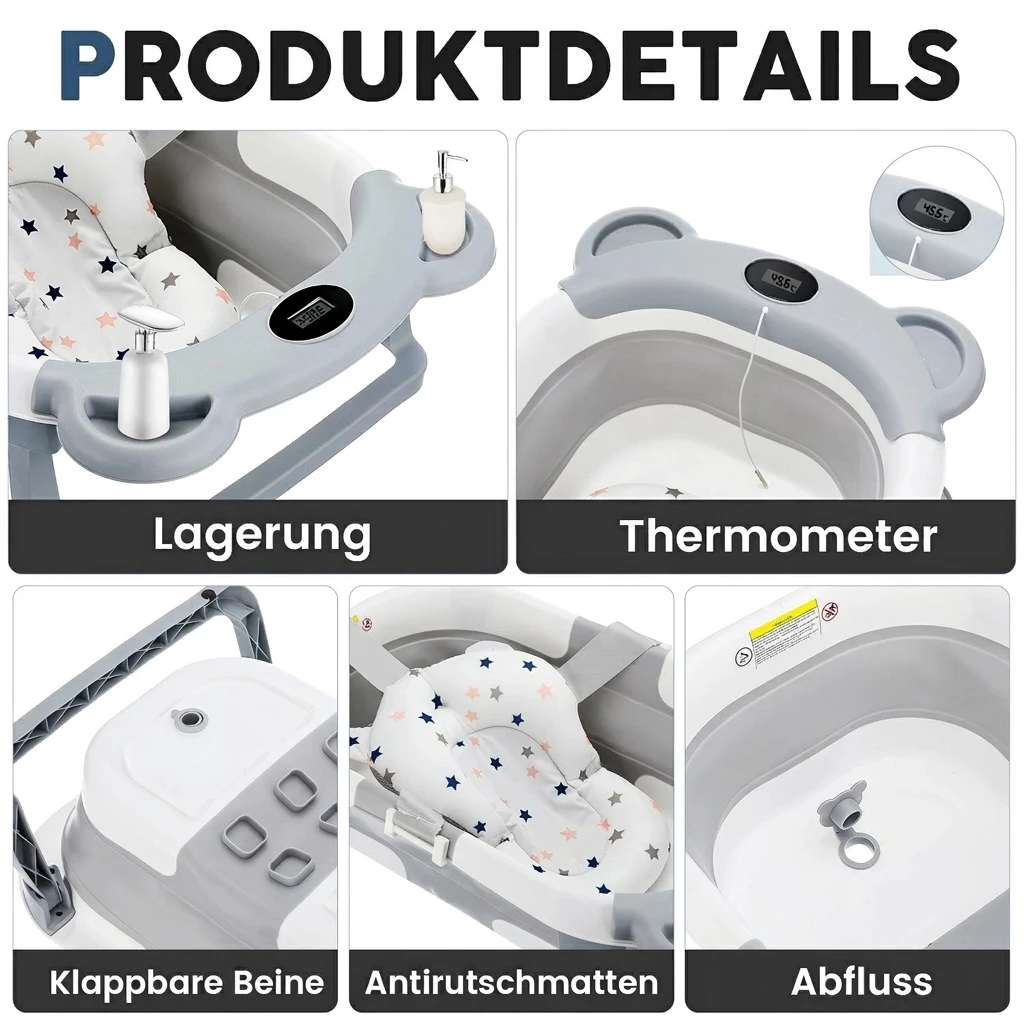 oyajia Babybadewanne Faltbare Badewanne PP&TPE Babywanne Badewannensitz, für 0-2 Jahre