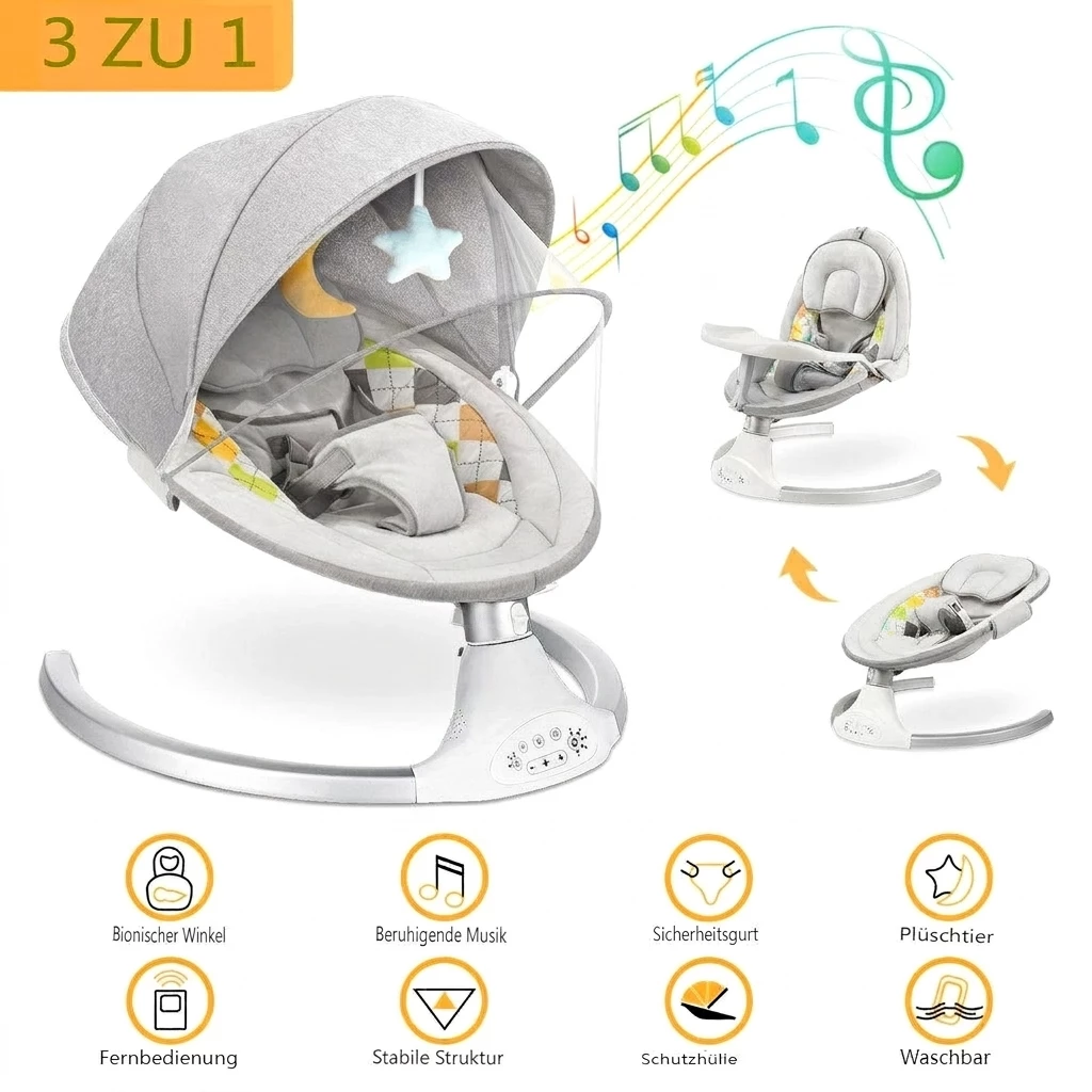 bioby Babyschaukel mit Esstisch, 5 Gang elektrisch Babywippe