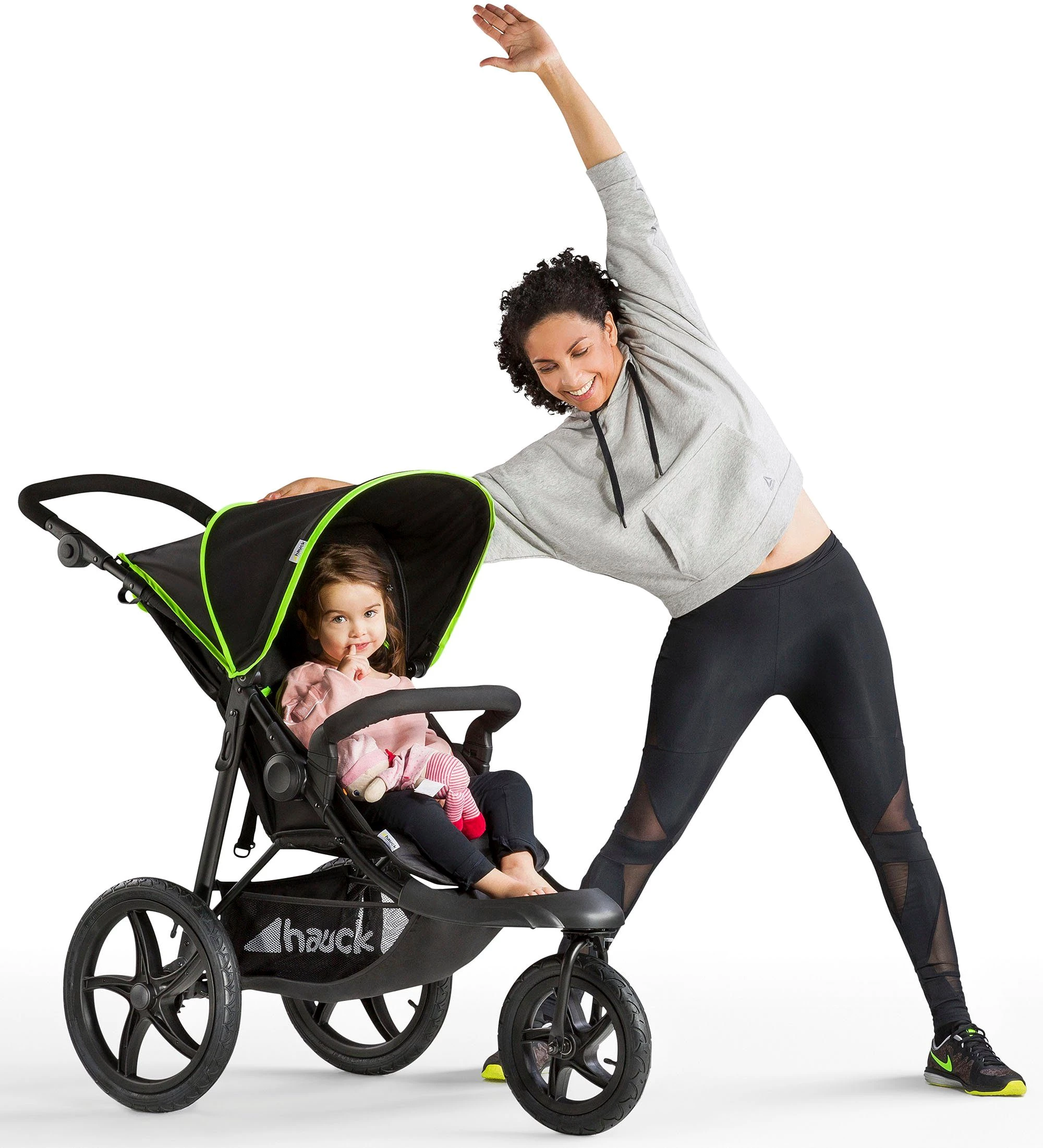 Hauck Dreirad-Kinderwagen Runner black/neon yellow, mit schwenk- und feststellbarem Vorderrad