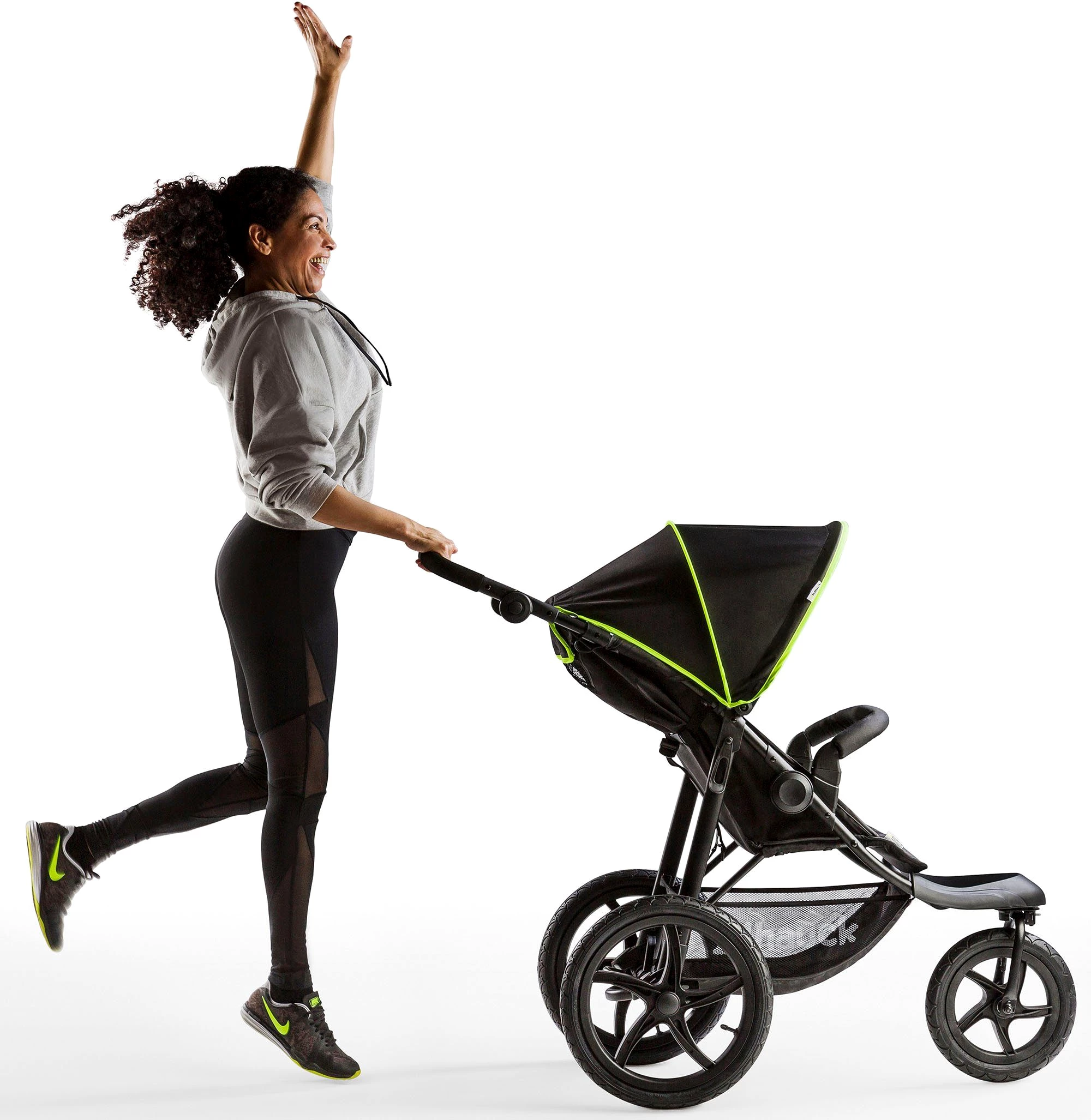 Hauck Dreirad-Kinderwagen Runner black/neon yellow, mit schwenk- und feststellbarem Vorderrad