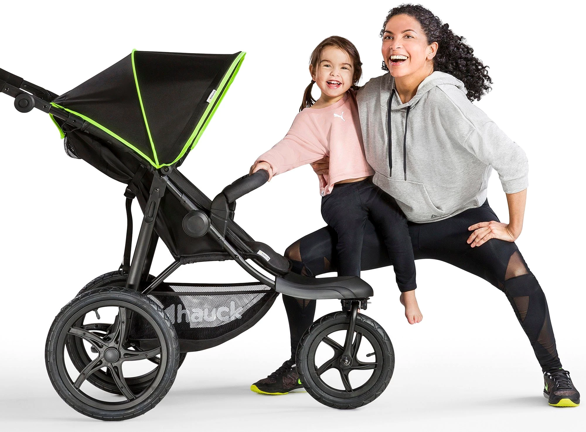 Hauck Dreirad-Kinderwagen Runner black/neon yellow, mit schwenk- und feststellbarem Vorderrad