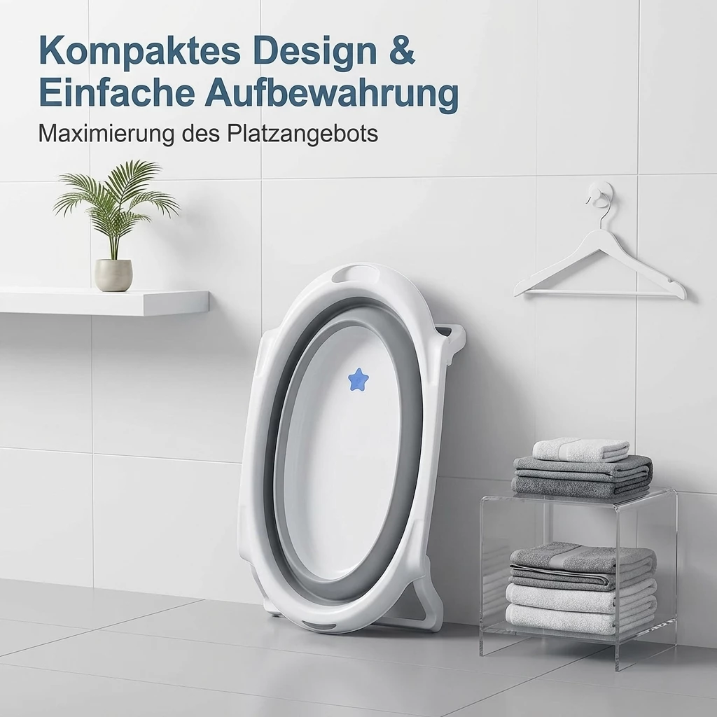 Clanmacy Babybadewanne Faltbare Badewanne mit Ständer PP&TPE Babybadesitz für 0-2 Jahre