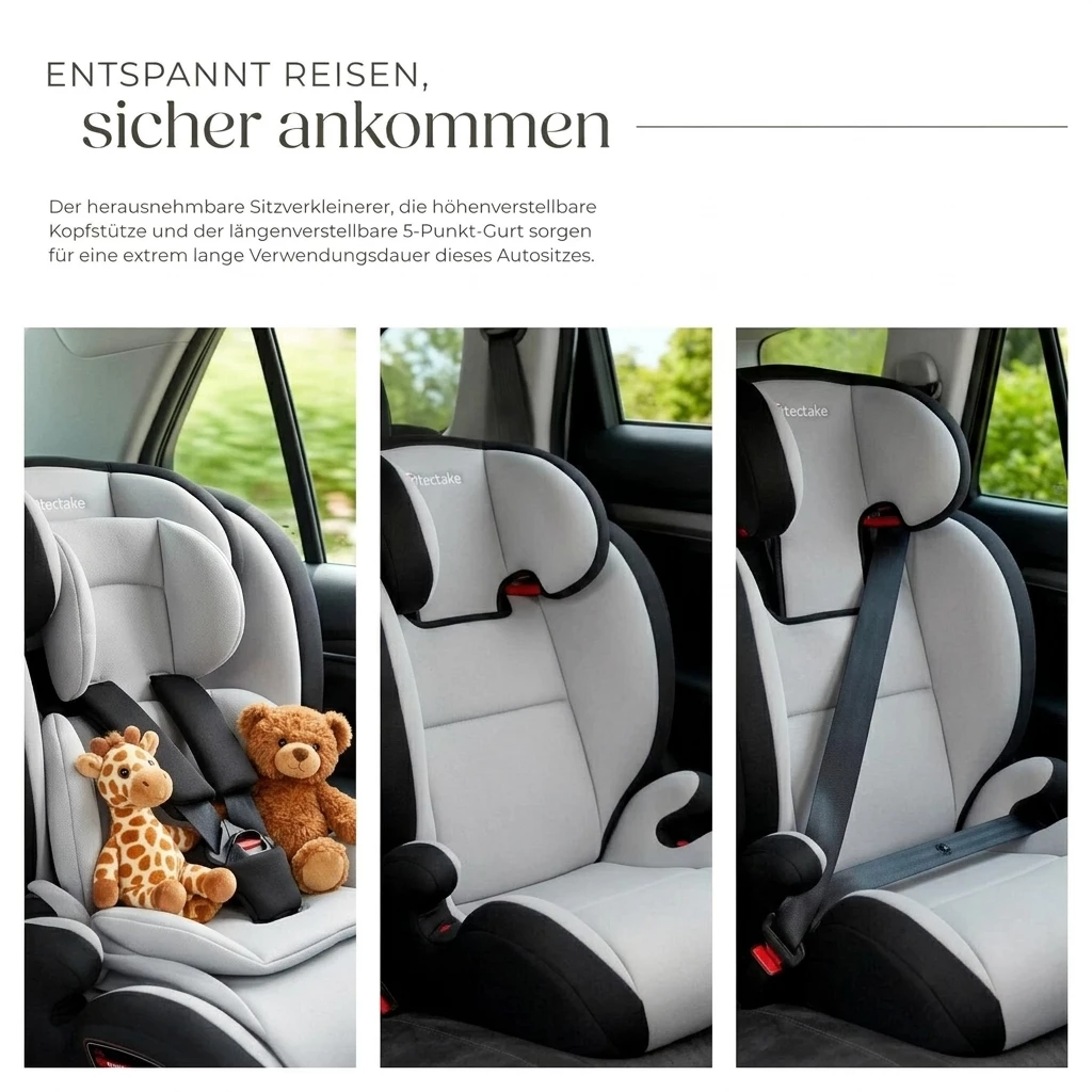 tectake Autokindersitz Autositz Sophie mit 5-Punkt-Gurt, i-Size Zulassung