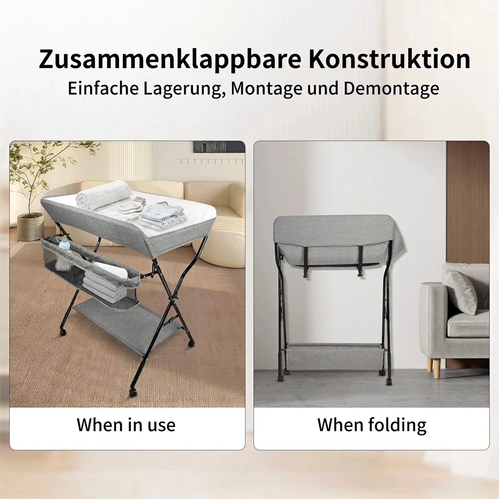 JEOBEST Wickeltisch Klappbare Wickelkommode Reisewickelkommode Mit Rollen,  Leitplankendesign