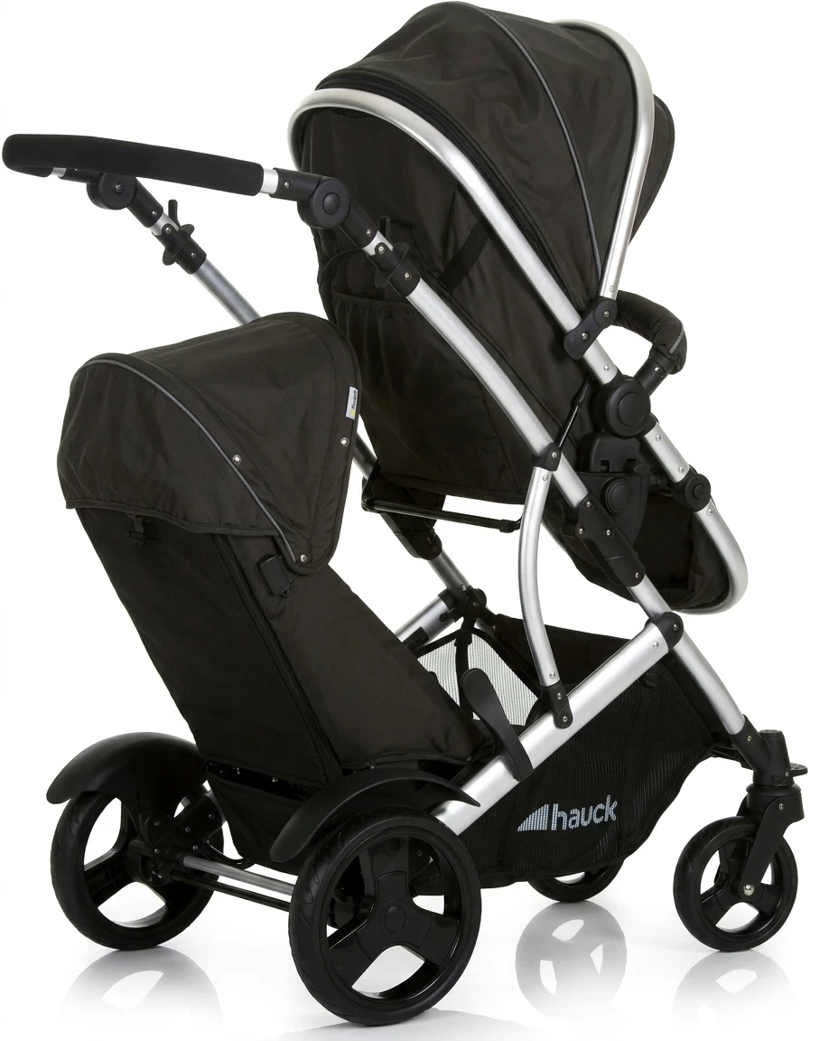 Hauck Geschwisterwagen Duett 2 black, mit Regenschutz, Kinderwagen