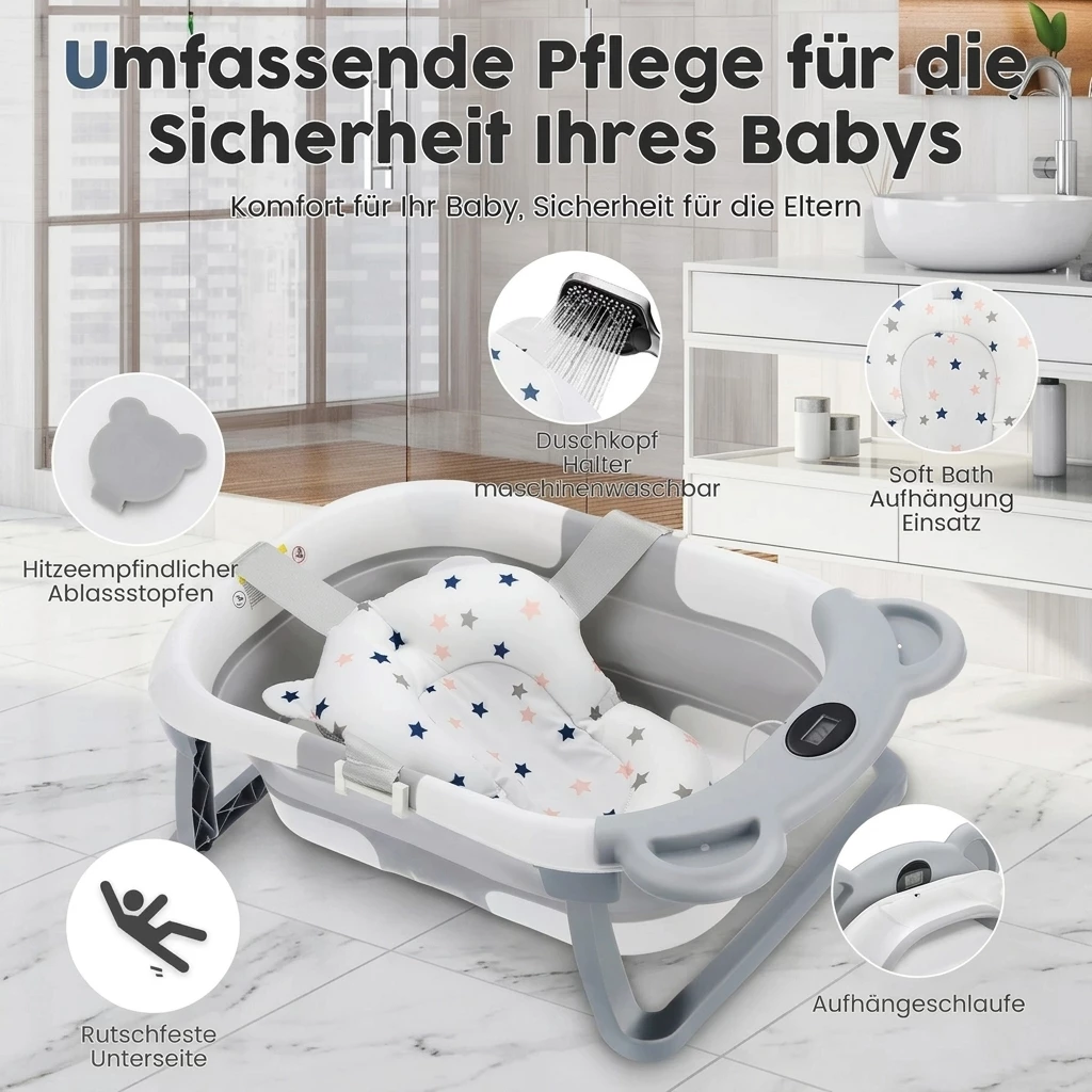 oyajia Babybadewanne Faltbare Badewanne PP&TPE Babywanne Badewannensitz, für 0-2 Jahre