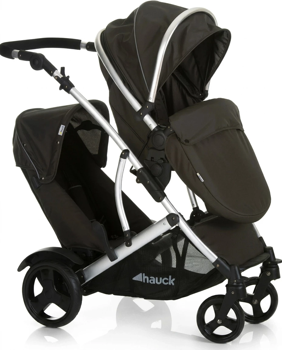 Hauck Geschwisterwagen Duett 2 black, mit Regenschutz, Kinderwagen