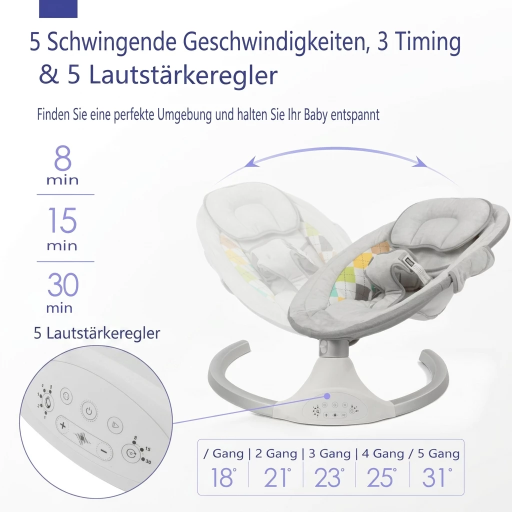 bioby Babyschaukel mit Esstisch, 5 Gang elektrisch Babywippe