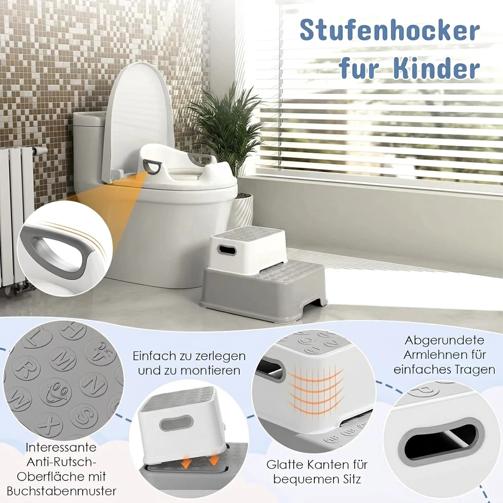 TLGREEN Toilettentrainer, Toilettensitz Kinder mit Tritthocker, Rutschfest, , Kindertoilette