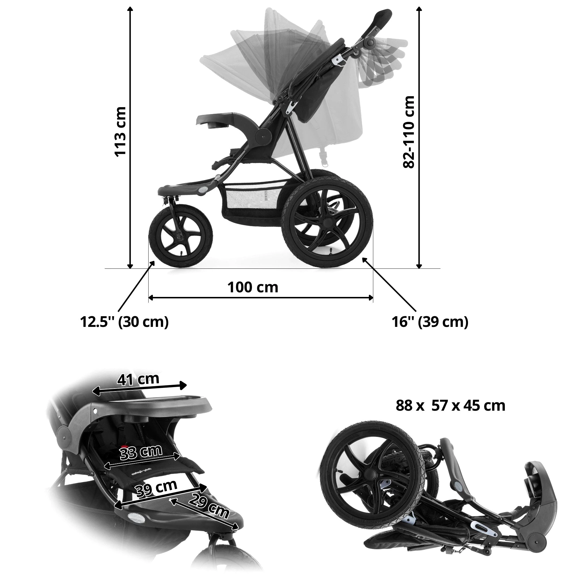 Moby-System Dreirad-Kinderwagen Jogging-Kinderwagen mit Luftreifen und Verdeck - Modell: MOUNTAIN