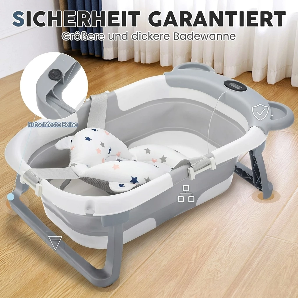 oyajia Babybadewanne Faltbare Badewanne PP&TPE Babywanne Badewannensitz, für 0-2 Jahre