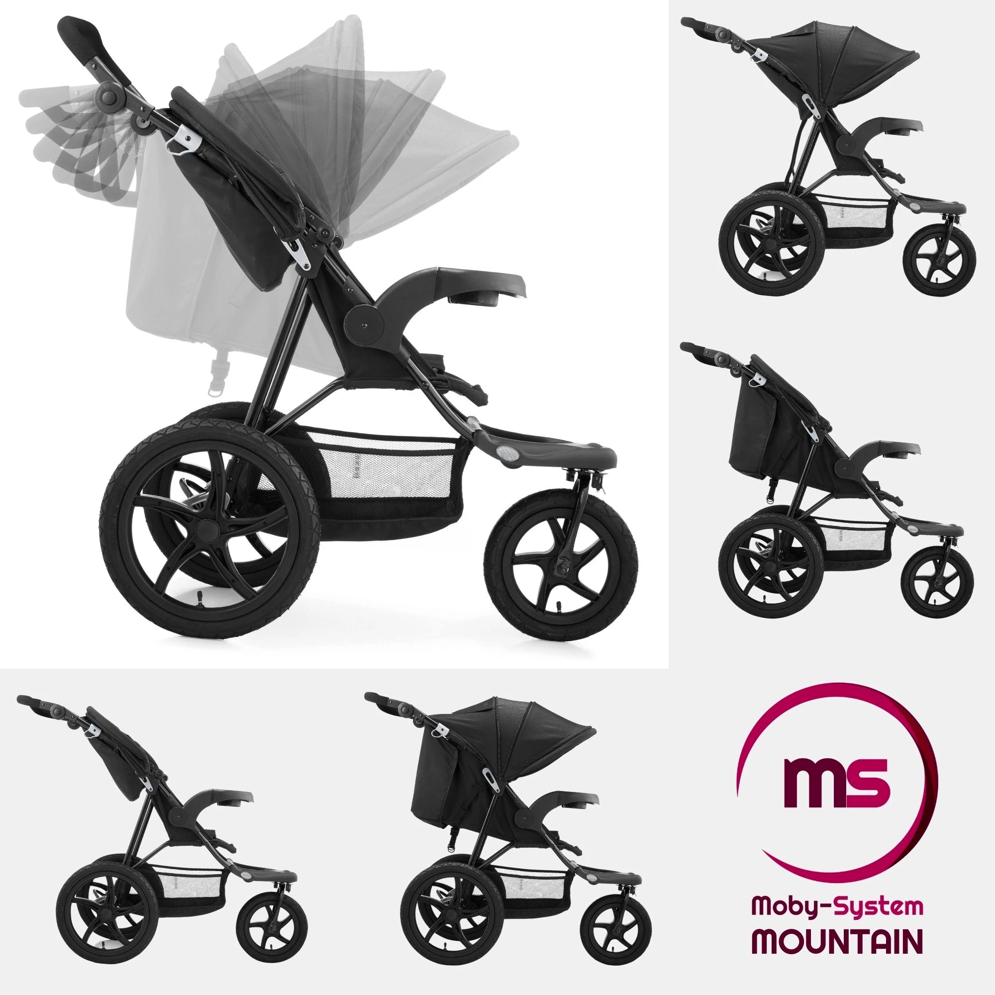 Moby-System Dreirad-Kinderwagen Jogging-Kinderwagen mit Luftreifen und Verdeck - Modell: MOUNTAIN