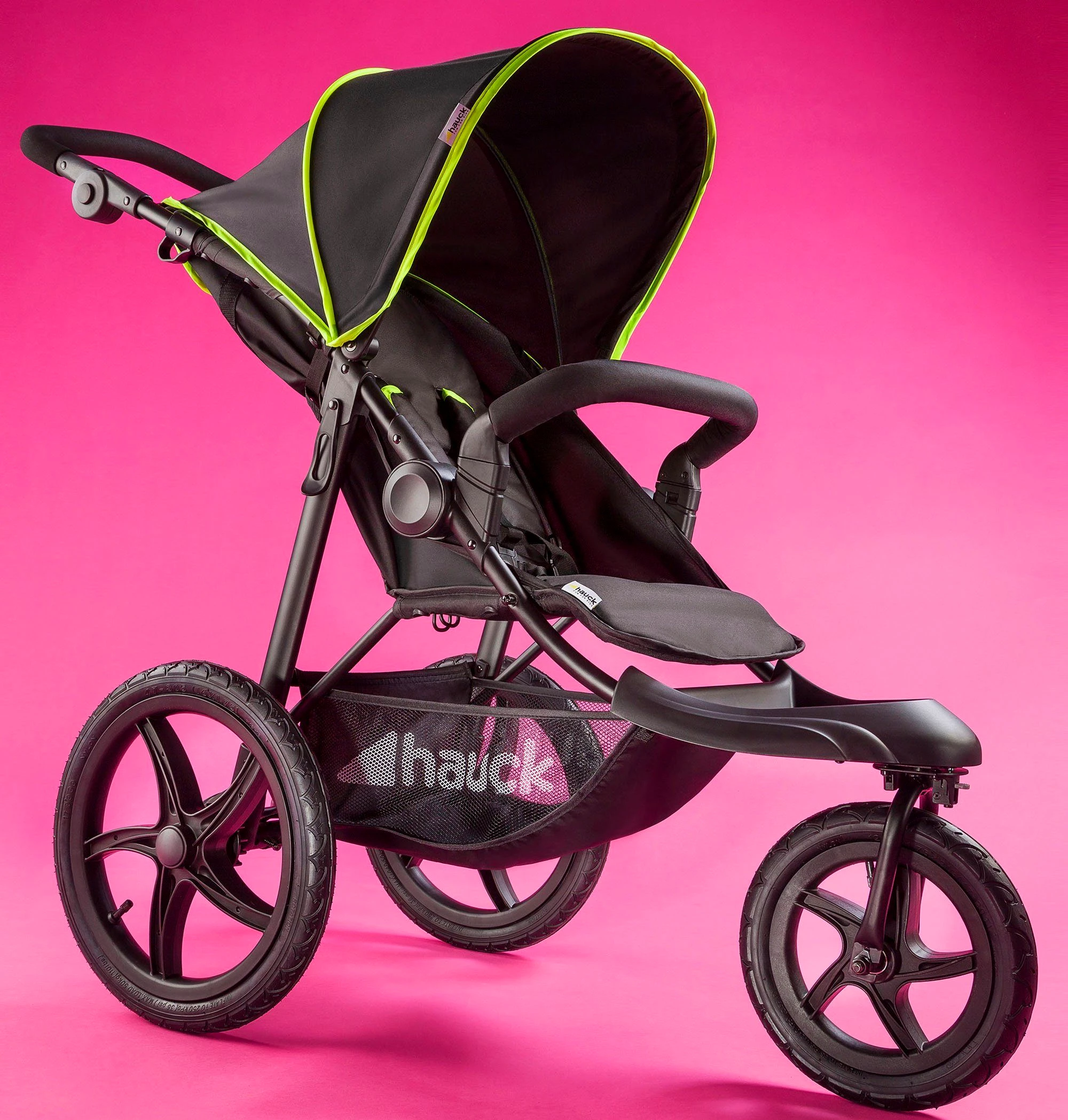 Hauck Dreirad-Kinderwagen Runner black/neon yellow, mit schwenk- und feststellbarem Vorderrad
