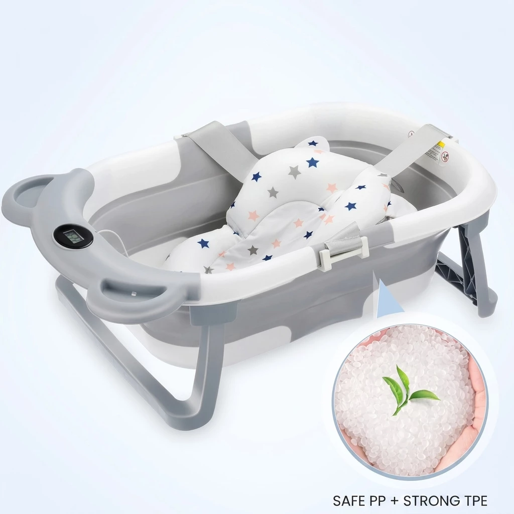 oyajia Babybadewanne Faltbare Badewanne PP&TPE Babywanne Badewannensitz, für 0-2 Jahre
